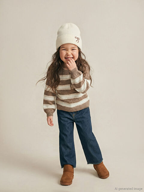 LCW Kids Çizgili Kız Çocuk Triko Kazak - W5LK38Z1-LEW