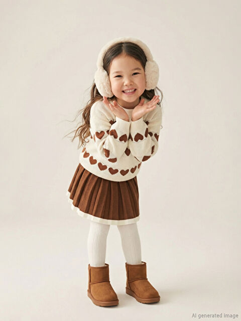 LCW Kids Kalp Desenli Kız Çocuk Triko Kazak ve Etek - W5LK44Z1-J1F