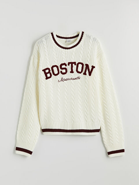 LCW Kids Bisiklet Yaka Nakışlı Kız Çocuk Triko Kazak - W5LK68Z4-FES