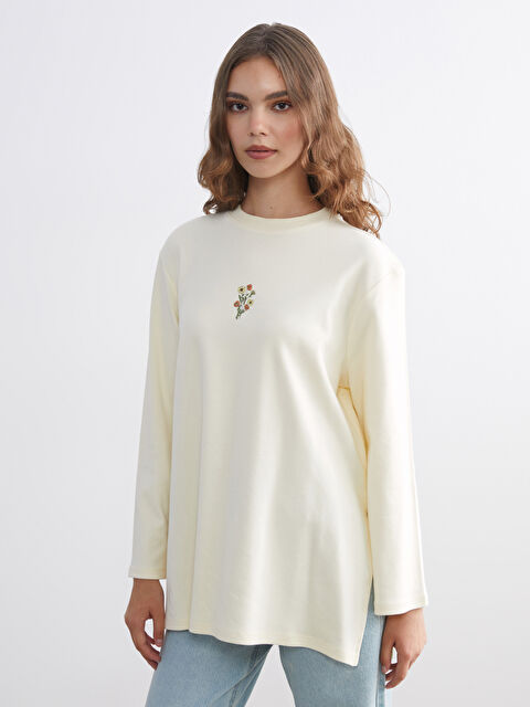 LCW Modest Çiçekli Oversize Kadın Sweatshirt Tunik - W5LN25Z8-FDN