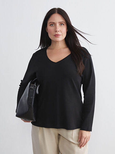 LCWAIKIKI Basic V Yaka Kadın Tişört - W5LN48Z8-CVL