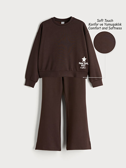 LCW Kids Bisiklet Yaka Kız Çocuk Soft Touch Sweatshirt ve Tayt - W5LQ56Z4-HEC