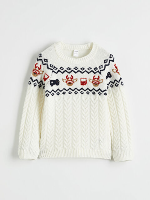 LCW Kids Yılbaşı Temalı Erkek Çocuk Triko Kazak - W5LQ64Z1-QVK