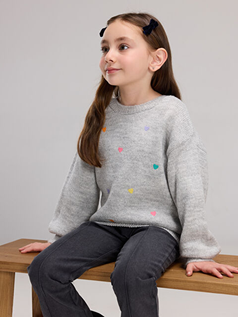 LCW Kids Kalp Nakışlı Kız Çocuk Triko Kazak - W5LR43Z1-CT3