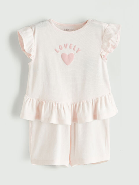 LCW baby Блузка с круглым вырезом и принтом для малышки девочки и шорты - комплект из 2 предметов - W5LR54Z1-FDZ