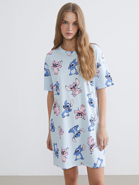 LCW Young Bisiklet Yaka Stitch Baskılı Kadın Gecelik - W5LS11Z8-LQK