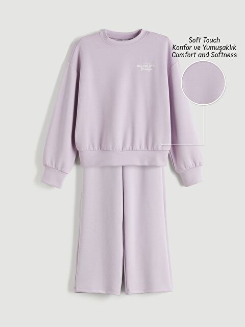 LCW Kids Bisiklet Yaka Kız Çocuk Soft Touch Sweatshirt ve Eşofman Altı - W5LS51Z4-FPH