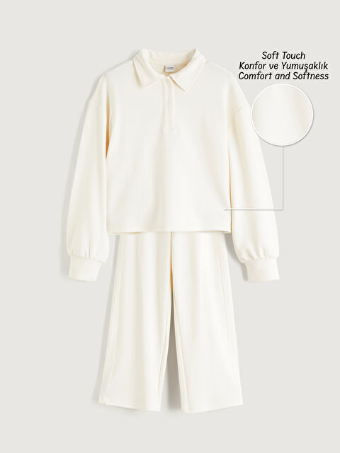 LCW Kids Polo Yaka Kız Çocuk Soft Touch Sweatshirt ve Eşofman Alt - W5LT99Z4-FRC