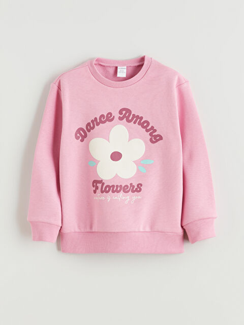 LCW Kids Bisiklet Yaka Baskılı Kız Çocuk Kalın Sweatshirt - W5M315Z1-GFC