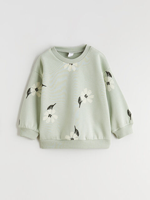LCW Kids Bisiklet Yaka Çiçekli Kız Çocuk Kalın Sweatshirt - W5M344Z1-LRR