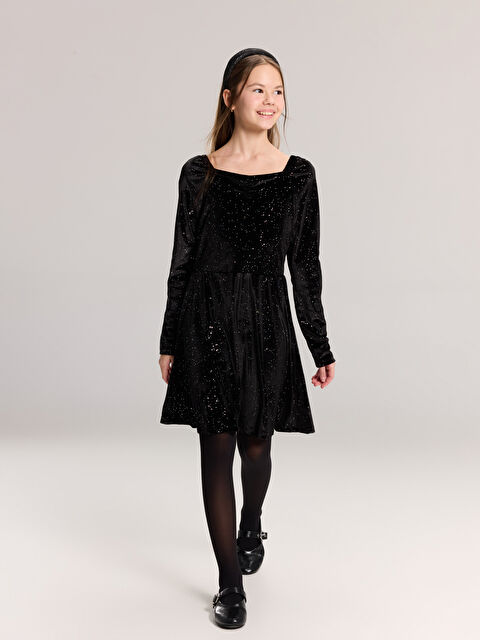 LCW Kids Kare Yaka Kadife Kız Çocuk Elbise - W5M493Z4-CVL