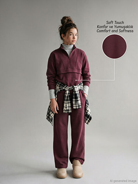 LCW Kids Dik Yaka Kız Çocuk Soft Touch Sweatshirt ve Eşofman Altı - W5MA43Z4-VXT