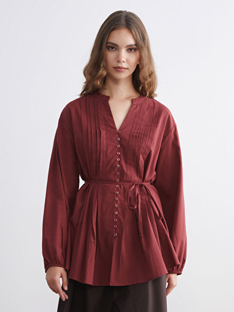 LCW Modest Kaçık Yaka Kuşaklı Kadın Gömlek Tunik - W5MB69Z8-JAV