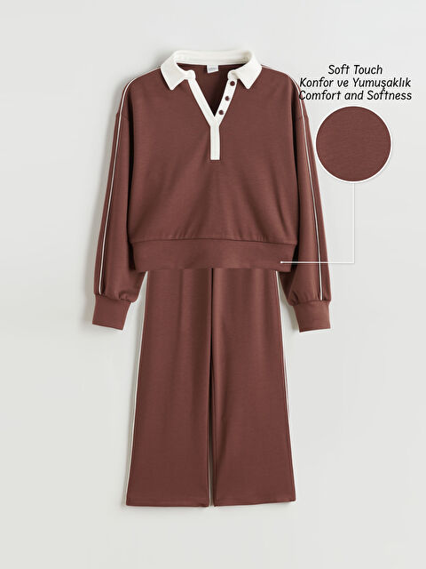 LCW Kids Polo Yaka Kız Çocuk Soft Touch Sweatshirt ve Eşofman Alt - W5MD16Z4-HMN