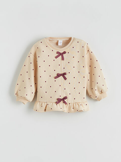 LCW Kids Bisiklet Yaka Puantiyeli Fiyonklu Kız Çocuk Sweatshirt - W5ME17Z1-LRB