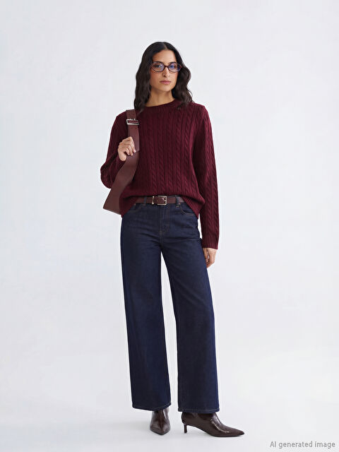 LCW Modest Bisiklet Yaka Kendinden Desenli Kadın Triko Kazak - W5MG85Z8-DCL