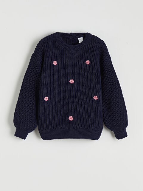 LCW Kids Bisiklet Yaka Nakışlı Kız Çocuk Triko Kazak - W5MJ06Z1-1TP