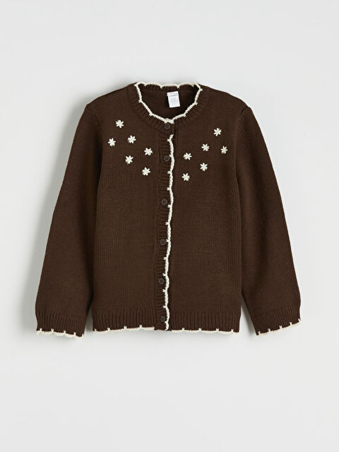 LCW Kids Bisiklet Yaka Çiçek Nakışlı Kız Bebek Triko Hırka - W5MJ09Z1-HHA