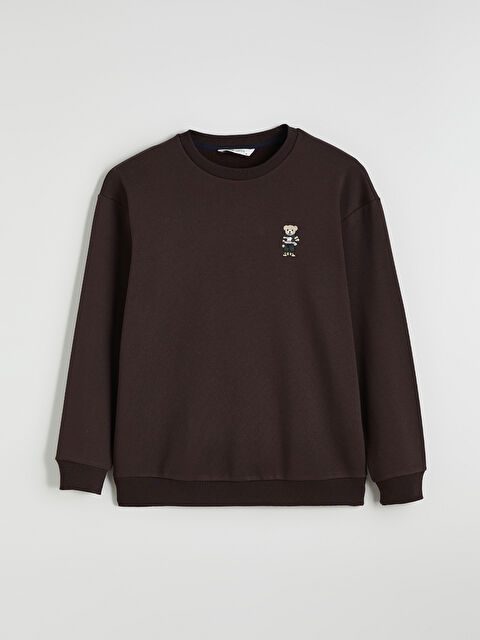 LCW Vision Bisiklet Yaka Ayı Teddy Baskılı Erkek Kalın Sweatshirt