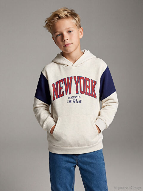 LCW Kids Hooded New York Printed Boys' Thick Sweatshirt - W5MQ10Z4-L9Y