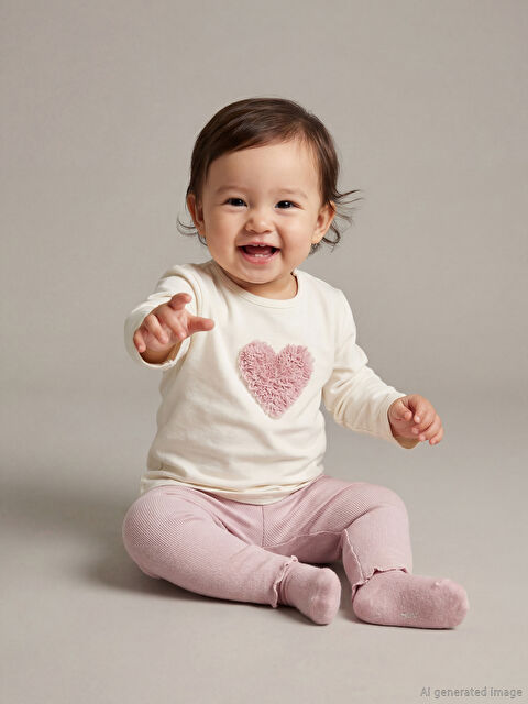 LCW baby Kalp Baskılı Kız Bebek Bluz ve Tayt - W5MR15Z1-FDU
