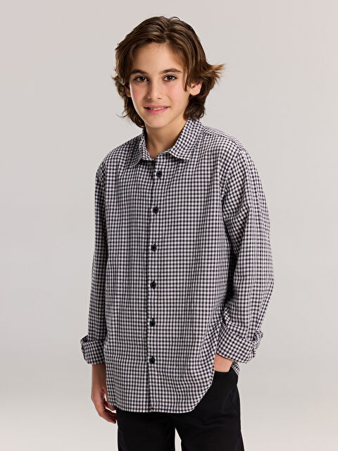 LCW Kids کراس قۆڵ درێژ چوارخانە بۆ کوڕان - W5MR60Z4-LKX