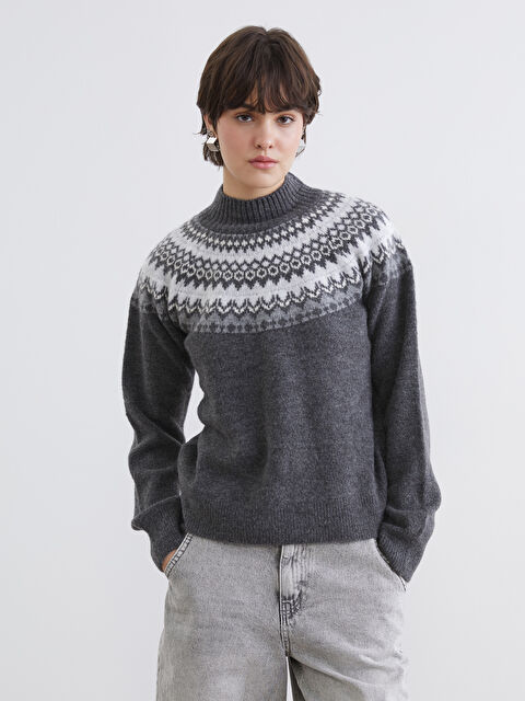 XSIDE Yarım Balıkçı Yaka Desenli Kadın Triko Kazak	 - W5MT40Z8-ZKK