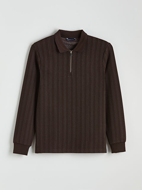 LCWAIKIKI Classic Polo Yaka Çizgili Erkek Sweatshirt - W5MT66Z8-LEW