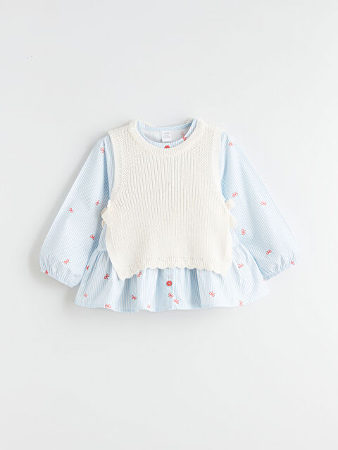 LCW Kids Çizgili Poplin Kız Çocuk Gömlek ve Süveter - W5MV15Z1-LEN