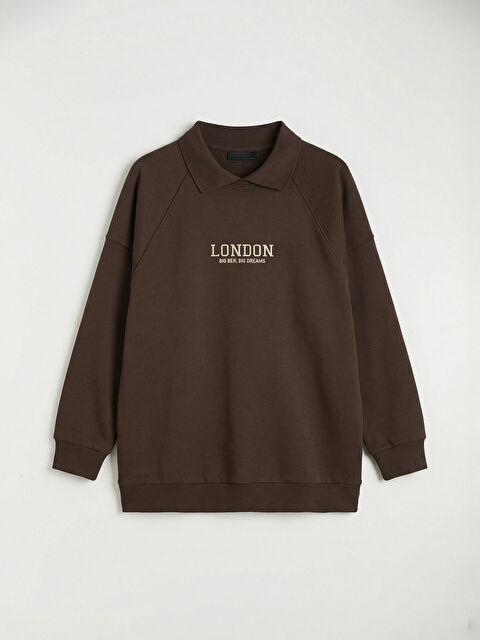 LCW Modest London Nakışlı Kadın Kalın Sweatshirt Tunik - W5MY31Z8-HMK