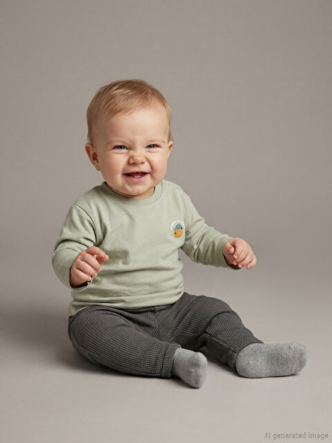 LCW baby Bisiklet Yaka Erkek Bebek Tişört ve Eşofman Altı - W5N020Z1-GMG