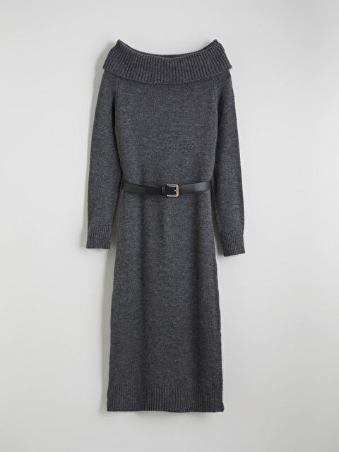 LCW Vision Kayık Yaka Kemerli Triko Elbise - W5N045Z8-CTH