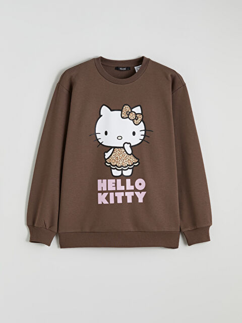XSIDE Kahverengi Hello Kitty Baskılı Kadın Kalın Sweatshirt