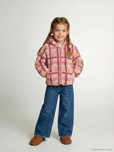 LCW Kids Kapüşonlu Ekose Kız Çocuk Pelüş Mont - W5N170Z1-LT9