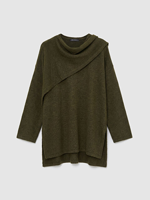 LCW Modest Dökümlü Şal Yaka Oversize Kadın Triko Kazak	 - W5N229Z8-8TD