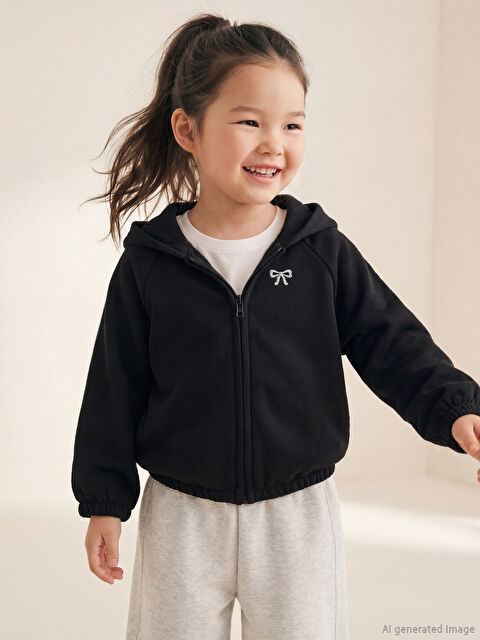 LCW Kids Fiyonk Nakışlı Kız Çocuk Kalın Fermuarlı Sweatshirt - W5N277Z1-CVL