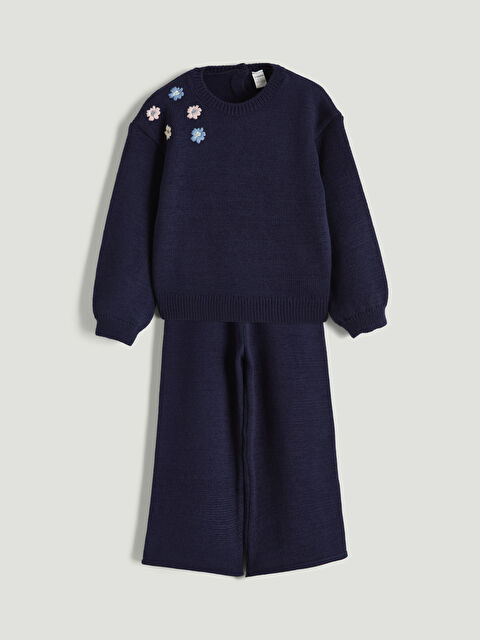 LCW Kids Çiçekli Triko Kız Çocuk Kazak ve Pantolon - W5N378Z1-1TP