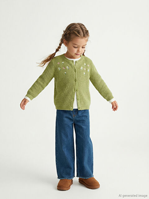 LCW Kids Çiçek Nakışlı Kız Çocuk Triko Hırka - W5N385Z1-DYG