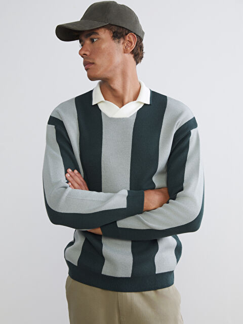 XSIDE Polo Yaka Çizgili Erkek Triko Kazak - W5N449Z8-LFL