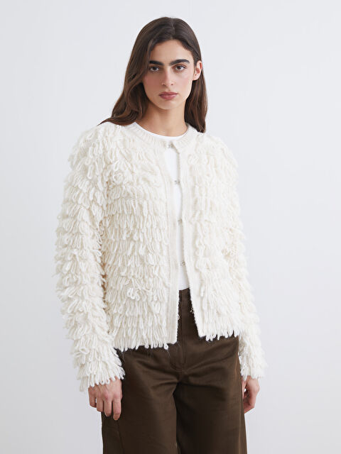 LCW Vision Bisiklet Yaka Püskül Detaylı Kadın Triko Hırka - W5N875Z8-FDJ