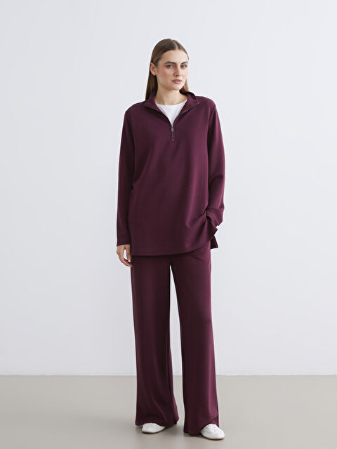 LCWAIKIKI Basic Dik Yaka Çizgili Oversize Kadın Tişört - W5N902Z8-2D2