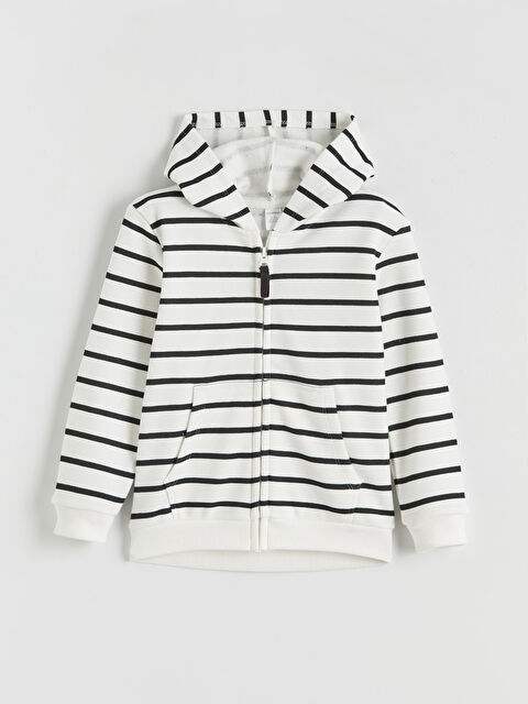 LCW Kids Kapüşonlu Çizgili Erkek Çocuk Fermuarlı Sweatshirt - W5N969Z1-LRA