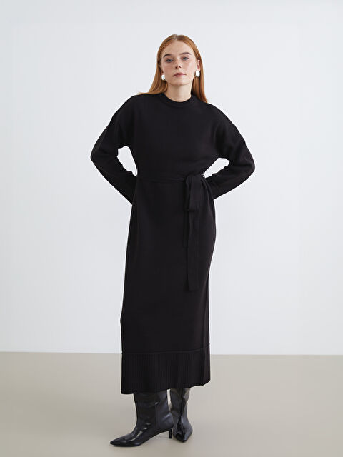 LCW Modest Bisiklet Yaka Kuşaklı Triko Elbise - W5NC74Z8-CVL