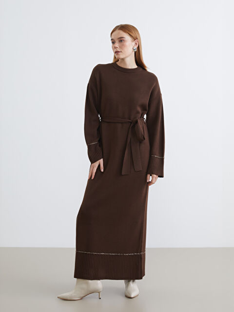 LCW Modest Bisiklet Yaka Kuşaklı Triko Elbise - W5NC74Z8-ZMQ