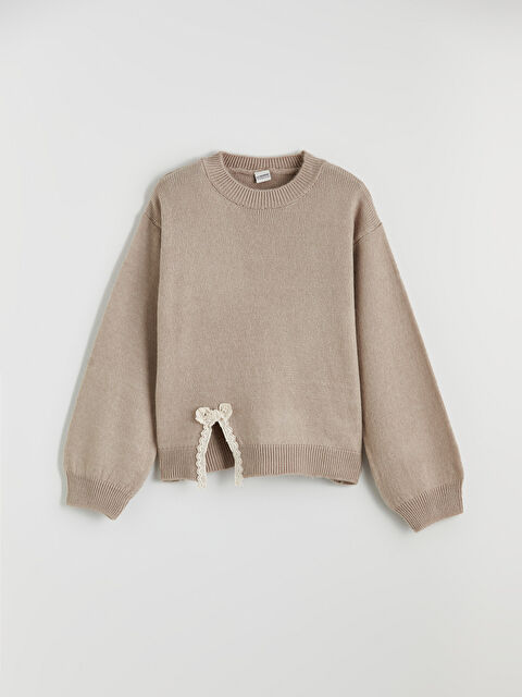 LCW Kids Dantel Detaylı Kız Çocuk Triko Kazak - W5NC94Z4-1AD