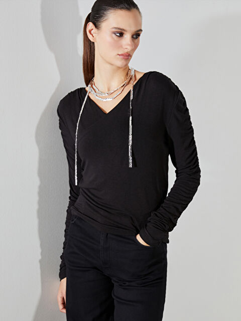 Soulife V Yaka Büzgülü Bluz - W5ND41Z8-CVL