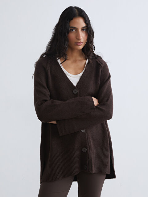 LCW Modest V Yaka Kadın Triko Hırka - W5ND49Z8-ZMQ