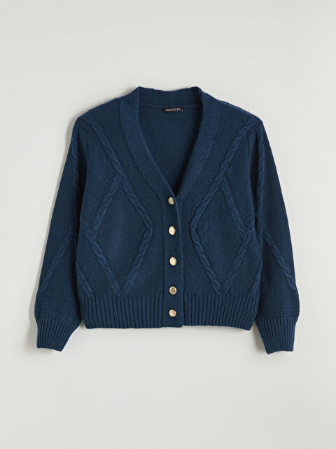 LCW Modest V Yaka Desenli Kadın Triko Hırka - W5NE45Z8-EXG