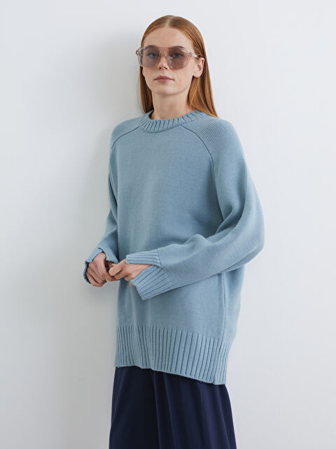 LCW Modest Bisiklet Yaka Oversize Kadın Triko Tunik - W5NE46Z8-HWB