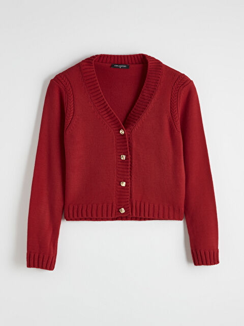 LCW Comfort V Yaka Kendinden Desenli Kadın Triko Hırka	 - W5NE49Z8-97I